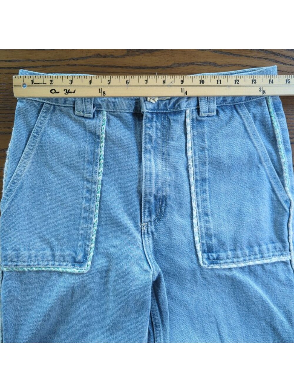 Zara Women's Jeans sz 6 / 28 blue Jeans High Rise Tweed Trim Straight Leg - Picture 9 of 13